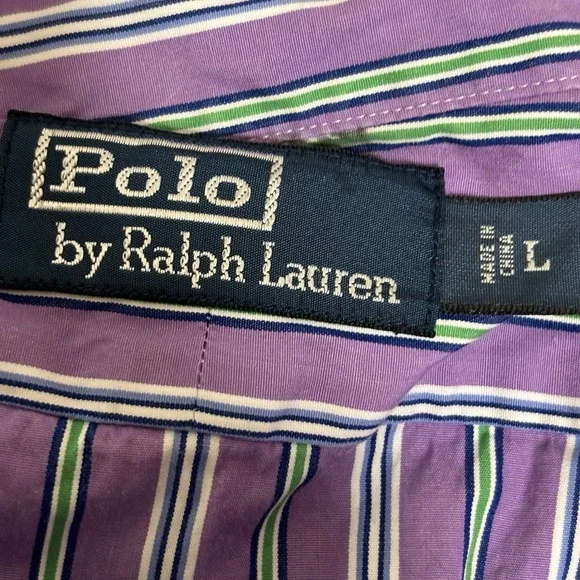 Polo Ralph Lauren Shirt Mens Size Large Purple Green Striped Green Logo Preppy - Picture 8 of 8